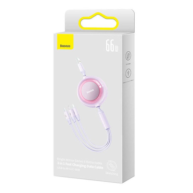 Baseus Bright Mirror 3, 3 az 1-ben Mikro USB / Lightning / USB-C kábel, 66W / 2A, 1.1 m (lila) Baseus Bright Mirror 3, 3 az 1-ben Mikro USB / Lightning / USB-C kábel, 66W / 2A, 1.1 m (lila)