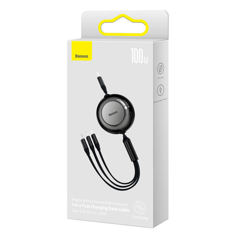 Baseus Bright Mirror 4, 3 az 1-ben Mikro USB / Lightning / USB-C kábel, 100W, 3.5A, 1.1 m (fekete) Baseus Bright Mirror 4, 3 az 1-ben Mikro USB / Lightning / USB-C kábel, 100W, 3.5A, 1.1 m (fekete)