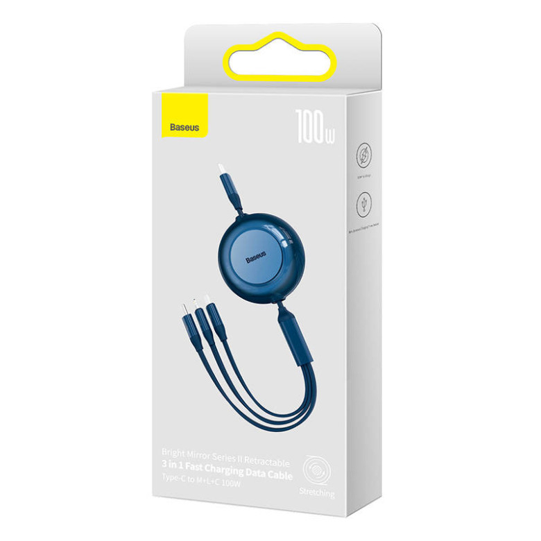 Baseus Bright Mirror 4, 3 az 1-ben Mikro USB / Lightning / USB-C kábel, 100W, 3.5A, 1.1 m (kék) Baseus Bright Mirror 4, 3 az 1-ben Mikro USB / Lightning / USB-C kábel, 100W, 3.5A, 1.1 m (kék)