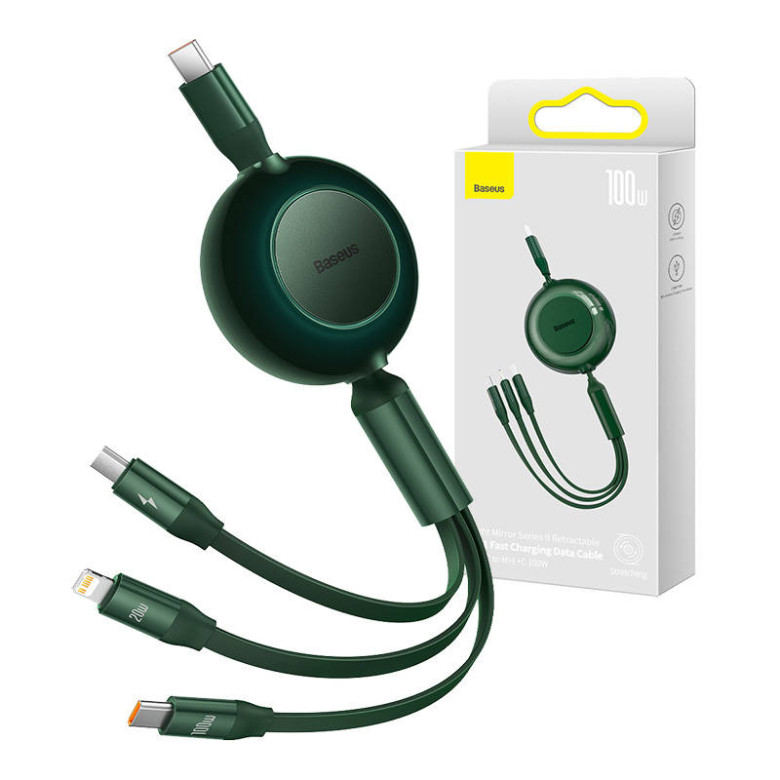 Baseus Bright Mirror 4, 3 az 1-ben Mikro USB / Lightning / USB-C kábel, 100W, 3.5A, 1.1 m (zöld)