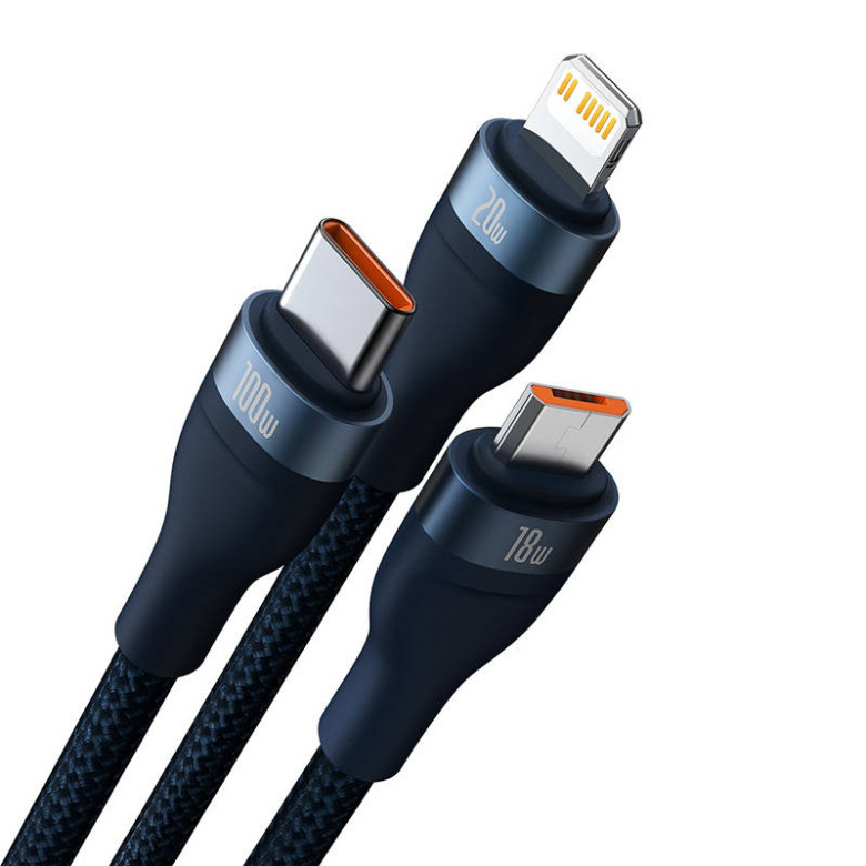 Baseus Flash Series 2, 3 az 1-ben USB kábel, USB-C / Micro USB / Lightning, 100W, 1.2m (kék) Baseus Flash Series 2, 3 az 1-ben USB kábel, USB-C / Micro USB / Lightning, 100W, 1.2m (kék)