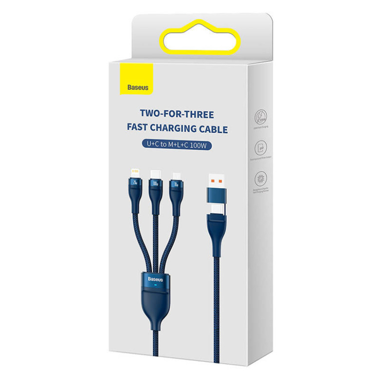 Baseus Flash Series 2, 3 az 1-ben USB kábel, USB-C / Micro USB / Lightning, 100W, 1.2m (kék) Baseus Flash Series 2, 3 az 1-ben USB kábel, USB-C / Micro USB / Lightning, 100W, 1.2m (kék)