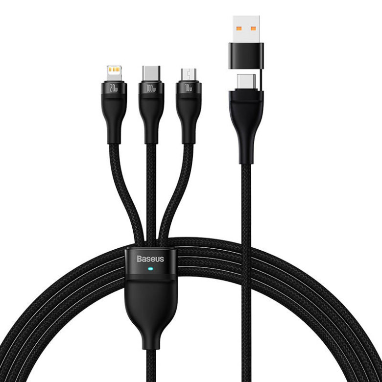 Baseus Flash Series 2, 3 az 1-ben USB kábel, USB-C / Micro USB / Lightning, 100W, 1.2m (fekete) Baseus Flash Series 2, 3 az 1-ben USB kábel, USB-C / Micro USB / Lightning, 100W, 1.2m (fekete)