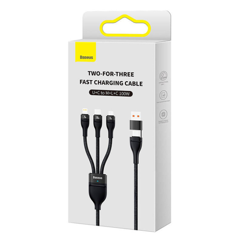 Baseus Flash Series 2, 3 az 1-ben USB kábel, USB-C / Micro USB / Lightning, 100W, 1.2m (fekete) Baseus Flash Series 2, 3 az 1-ben USB kábel, USB-C / Micro USB / Lightning, 100W, 1.2m (fekete)
