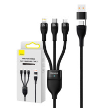 Baseus Flash Series 2, 3 az 1-ben USB kábel, USB-C / Micro USB / Lightning, 100W, 1.2m (fekete)