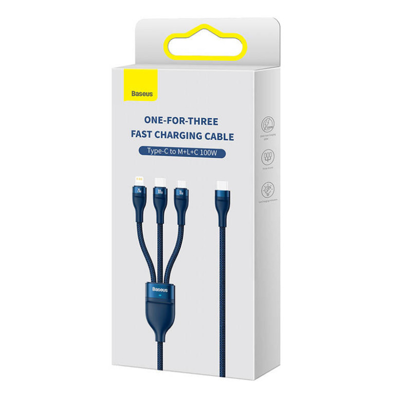 Baseus Flash Series 2, 3 az 1-ben USB kábel, USB-C / micro USB / Lightning, 100W, 1.5m (kék) Baseus Flash Series 2, 3 az 1-ben USB kábel, USB-C / micro USB / Lightning, 100W, 1.5m (kék)