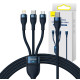 Baseus Flash Series 2, 3 az 1-ben USB kábel, USB-C / micro USB / Lightning, 100W, 1.5m (kék)