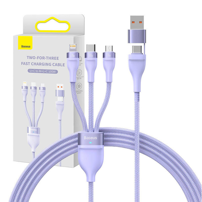 Baseus Flash Series 2, 3 az 1-ben USB kábel, USB-C / Micro USB / Lightning, 100W, 1.2m (lila) Baseus Flash Series 2, 3 az 1-ben USB kábel, USB-C / Micro USB / Lightning, 100W, 1.2m (lila)