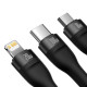 Baseus Flash Series 2, 3 az 1-ben USB kábel, USB-C / micro USB / Lightning, 100W, 1.5m (fekete) Baseus Flash Series 2, 3 az 1-ben USB kábel, USB-C / micro USB / Lightning, 100W, 1.5m (fekete)