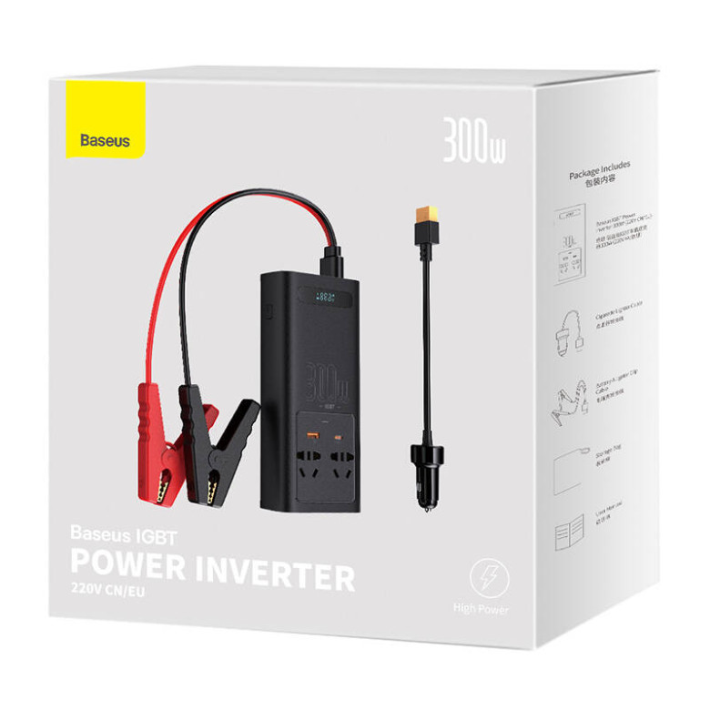 Baseus 300W, 220V, CN / EU autós inverter (fekete) Baseus 300W, 220V, CN / EU autós inverter (fekete)