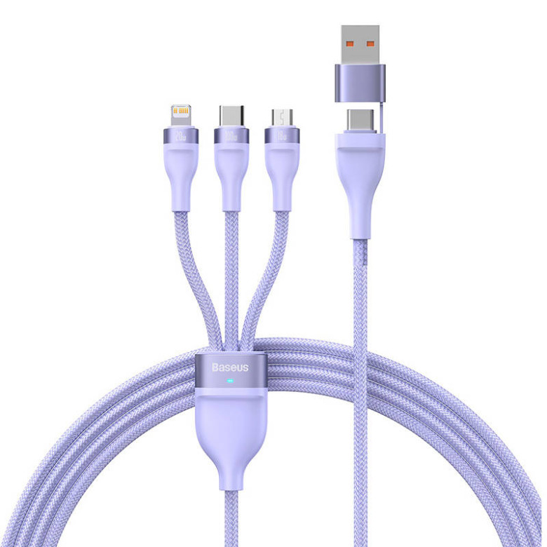 Baseus Flash Series 2, 3 az 1-ben USB kábel, USB-C / micro USB / Lightning, 100W, 1.5m (lila) Baseus Flash Series 2, 3 az 1-ben USB kábel, USB-C / micro USB / Lightning, 100W, 1.5m (lila)