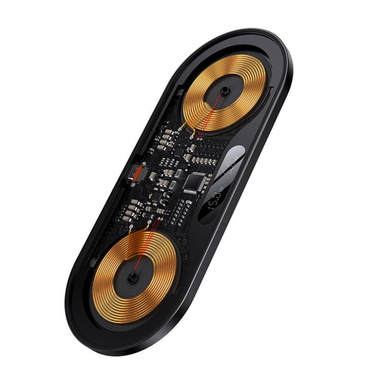Baseus Digital LED Display Kettős Qi vezeték nélküli töltő, 20W Baseus Digital LED Display Kettős Qi vezeték nélküli töltő, 20W
