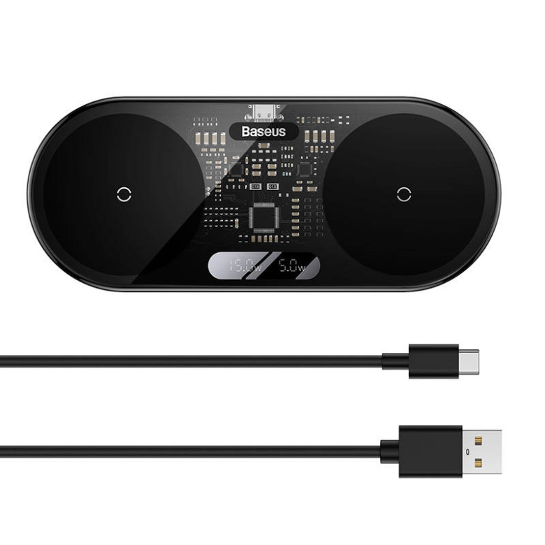 Baseus Digital LED Display Kettős Qi vezeték nélküli töltő, 20W Baseus Digital LED Display Kettős Qi vezeték nélküli töltő, 20W