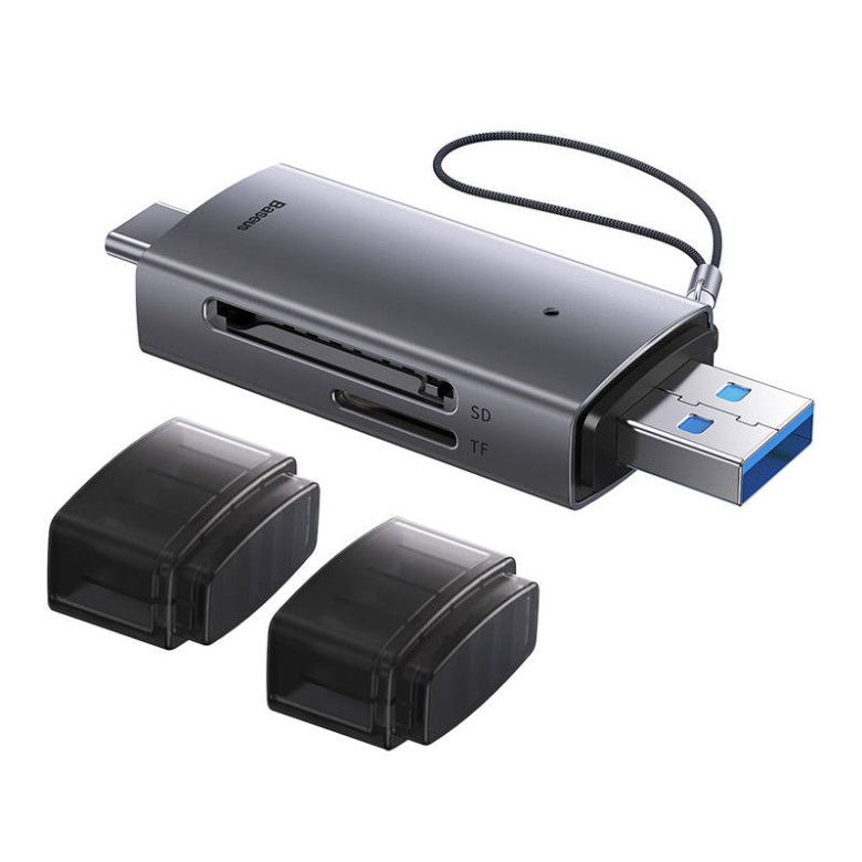 Baseus Lite Series SD/TF memóriakártya olvasó, USB + USB-C (szürke) Baseus Lite Series SD/TF memóriakártya olvasó, USB + USB-C (szürke)