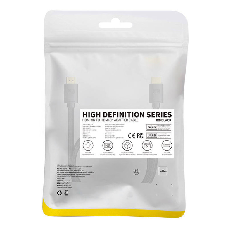 Baseus High Definition HDMI kábel 0,5m, 8K (fekete) Baseus High Definition HDMI kábel 0,5m, 8K (fekete)