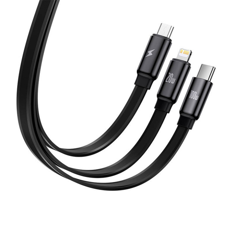 Baseus Traction 3in1 USB-C / Lightning / Micro 100W 1.7m kábel (fekete) Baseus Traction 3in1 USB-C / Lightning / Micro 100W 1.7m kábel (fekete)