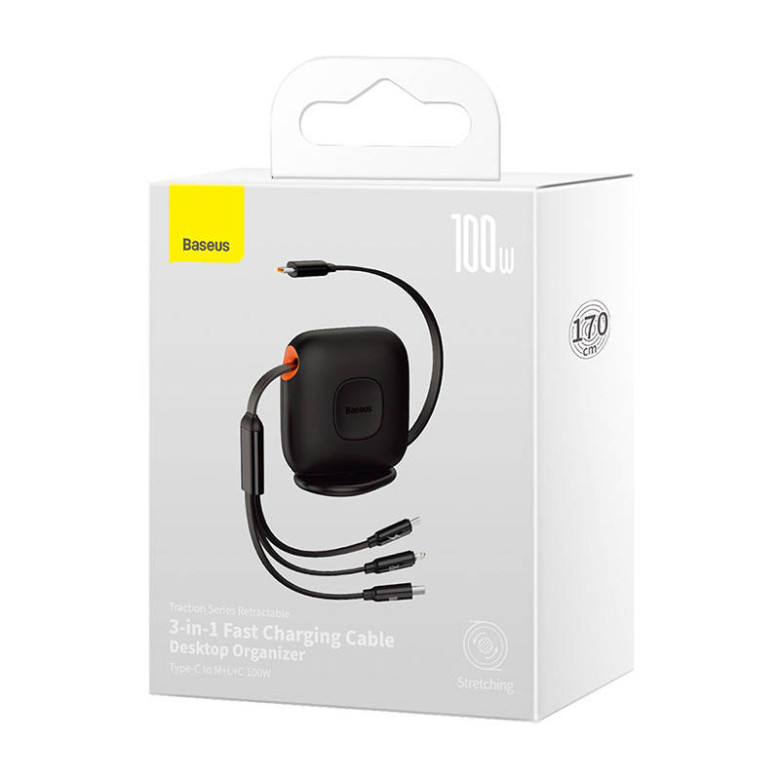 Baseus Traction 3in1 USB-C / Lightning / Micro 100W 1.7m kábel (fekete) Baseus Traction 3in1 USB-C / Lightning / Micro 100W 1.7m kábel (fekete)