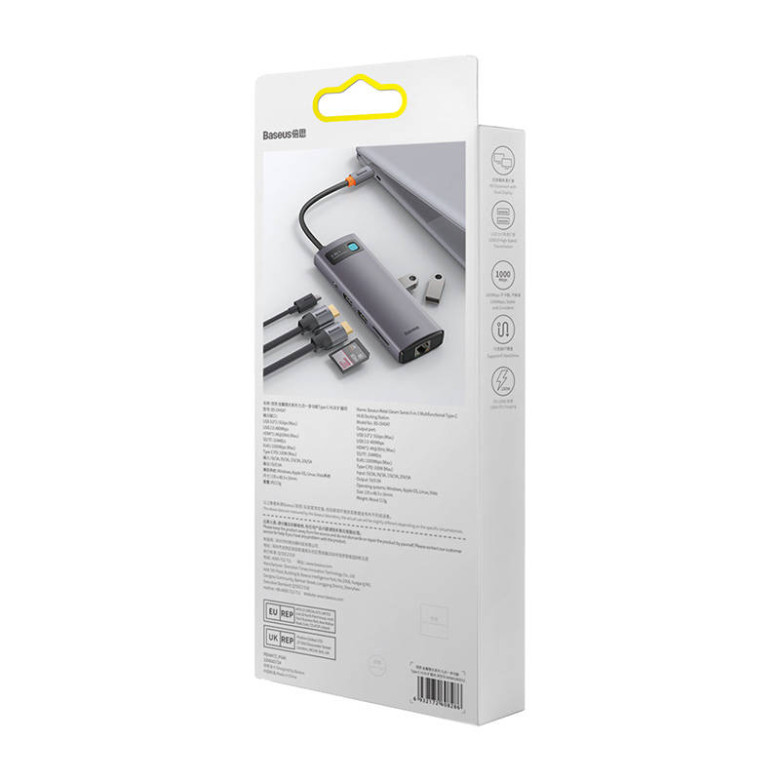 Baseus Metal Gleam Series 9 az 1-ben hub, USB-C - 32x USB 3.0 + 2x HDMI + USB 2.0 + USB-C PD + Ethernet RJ45 + microSD/SD Baseus Metal Gleam Series 9 az 1-ben hub, USB-C - 32x USB 3.0 + 2x HDMI + USB 2.0 + USB-C PD + Ethernet RJ45 + microSD/SD