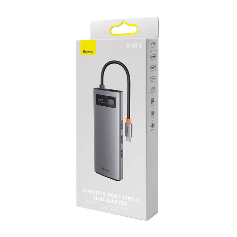 Baseus Metal Gleam Series 9 az 1-ben hub, USB-C - 32x USB 3.0 + 2x HDMI + USB 2.0 + USB-C PD + Ethernet RJ45 + microSD/SD Baseus Metal Gleam Series 9 az 1-ben hub, USB-C - 32x USB 3.0 + 2x HDMI + USB 2.0 + USB-C PD + Ethernet RJ45 + microSD/SD
