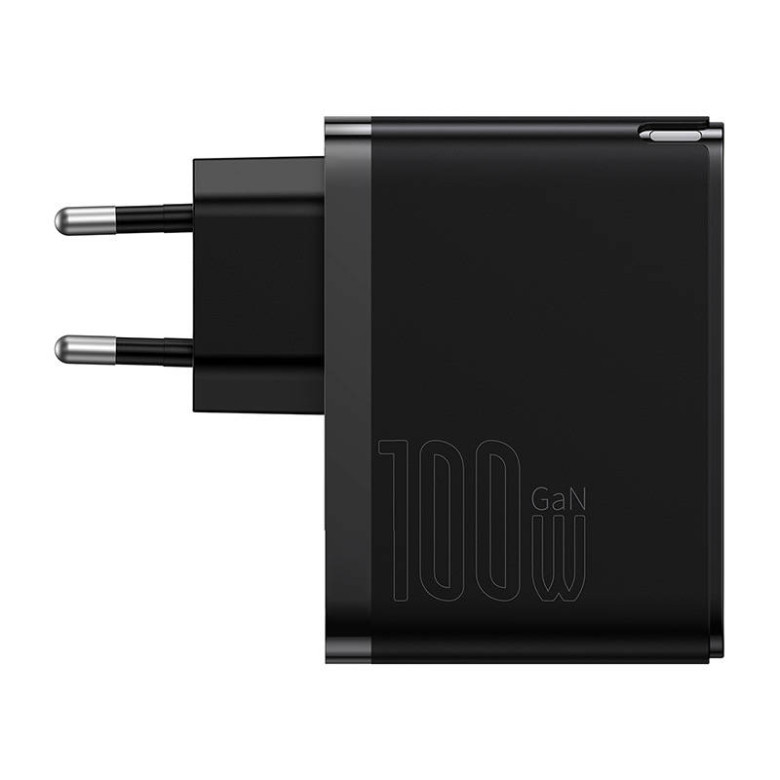 Baseus GaN USB-C + USB fali töltő, 100W + 1m kábel (fekete) Baseus GaN USB-C + USB fali töltő, 100W + 1m kábel (fekete)