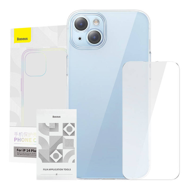 Baseus Crystal Series tok iPhone 14 Plus készülékhez + edzett üveg Baseus Crystal Series tok iPhone 14 Plus készülékhez + edzett üveg