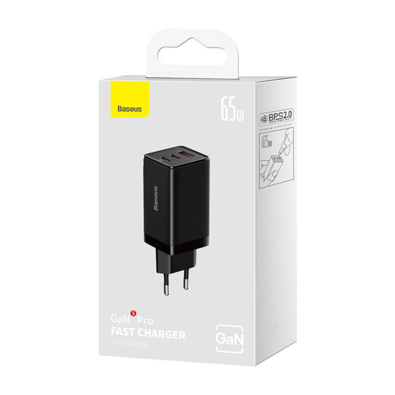 Baseus GaN5 Pro Töltő, 2xUSB-C + USB, 65W (fekete) Baseus GaN5 Pro Töltő, 2xUSB-C + USB, 65W (fekete)