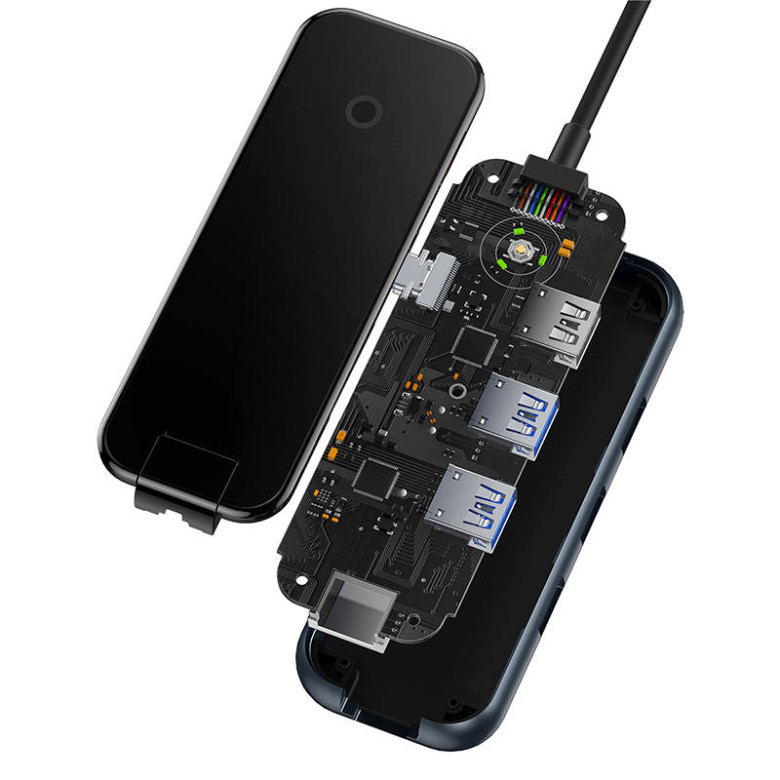 Baseus AcmeJoy 5 az 1-ben Hub, USB-C - 2xUSB 3.0, USB 2.0, USB-C PD, RJ45 (sötétszürke) Baseus AcmeJoy 5 az 1-ben Hub, USB-C - 2xUSB 3.0, USB 2.0, USB-C PD, RJ45 (sötétszürke)
