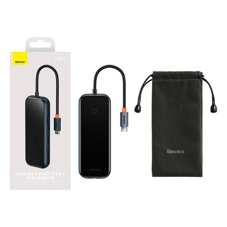 Baseus AcmeJoy 5 az 1-ben Hub, USB-C - 2xUSB 3.0, USB 2.0, USB-C PD, RJ45 (sötétszürke) Baseus AcmeJoy 5 az 1-ben Hub, USB-C - 2xUSB 3.0, USB 2.0, USB-C PD, RJ45 (sötétszürke)
