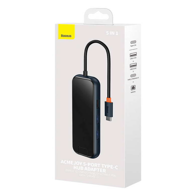 Baseus AcmeJoy 5 az 1-ben Hub, USB-C - 2xUSB 3.0, USB 2.0, USB-C PD, RJ45 (sötétszürke) Baseus AcmeJoy 5 az 1-ben Hub, USB-C - 2xUSB 3.0, USB 2.0, USB-C PD, RJ45 (sötétszürke)