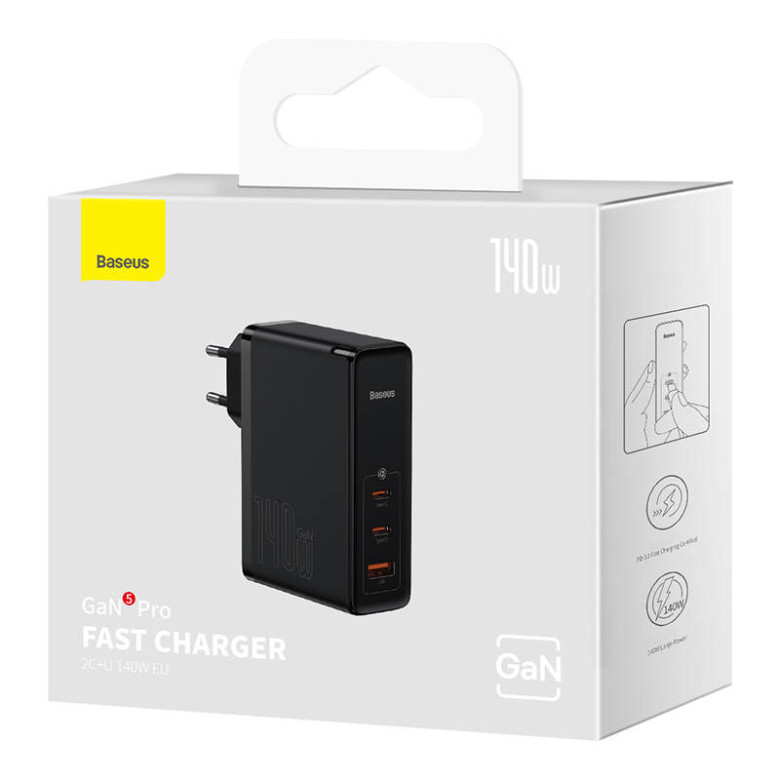 Baseus GaN5 Pro Gyorstöltő, 2C+U 140W (fekete) Baseus GaN5 Pro Gyorstöltő, 2C+U 140W (fekete)
