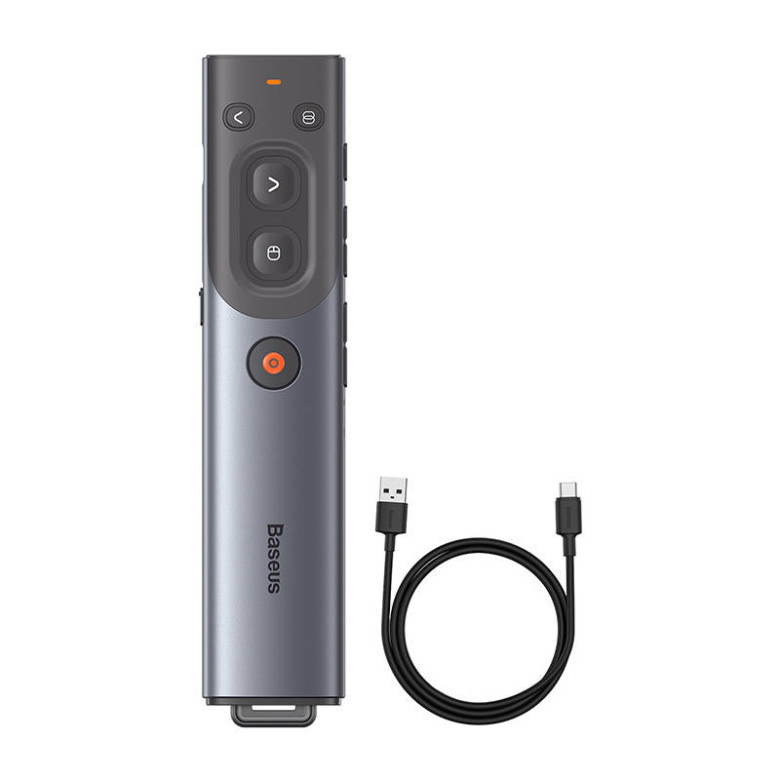 Baseus Orange Dot Multifunkcionális távirányító prezentációhoz, piros lézermutatóval (szürke) Baseus Orange Dot Multifunkcionális távirányító prezentációhoz, piros lézermutatóval (szürke)