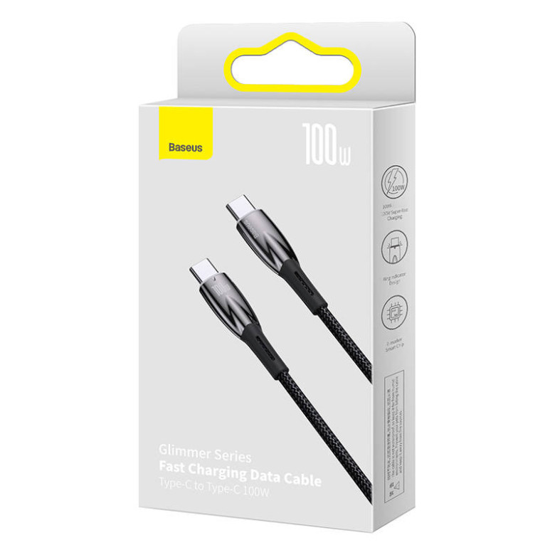Baseus Glimmer USB-C - USB-C töltőkábel, 100W, 1m (fekete) Baseus Glimmer USB-C - USB-C töltőkábel, 100W, 1m (fekete)
