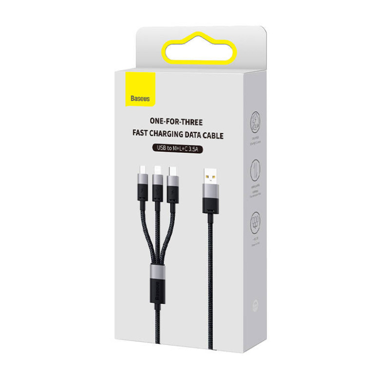 Baseus StarSpeed 3 az 1-ben töltőkábel USB - USB-C + Micro + Lightning 3,5A, 1.2m (fekete) Baseus StarSpeed 3 az 1-ben töltőkábel USB - USB-C + Micro + Lightning 3,5A, 1.2m (fekete)