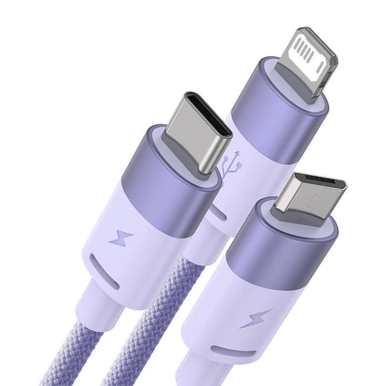 Baseus StarSpeed 3 az 1-ben töltőkábel USB - USB-C + Micro + Lightning 3,5A, 1.2m (lila) Baseus StarSpeed 3 az 1-ben töltőkábel USB - USB-C + Micro + Lightning 3,5A, 1.2m (lila)