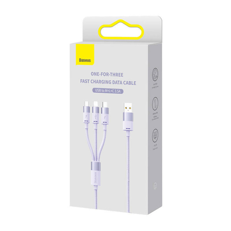 Baseus StarSpeed 3 az 1-ben töltőkábel USB - USB-C + Micro + Lightning 3,5A, 1.2m (lila) Baseus StarSpeed 3 az 1-ben töltőkábel USB - USB-C + Micro + Lightning 3,5A, 1.2m (lila)