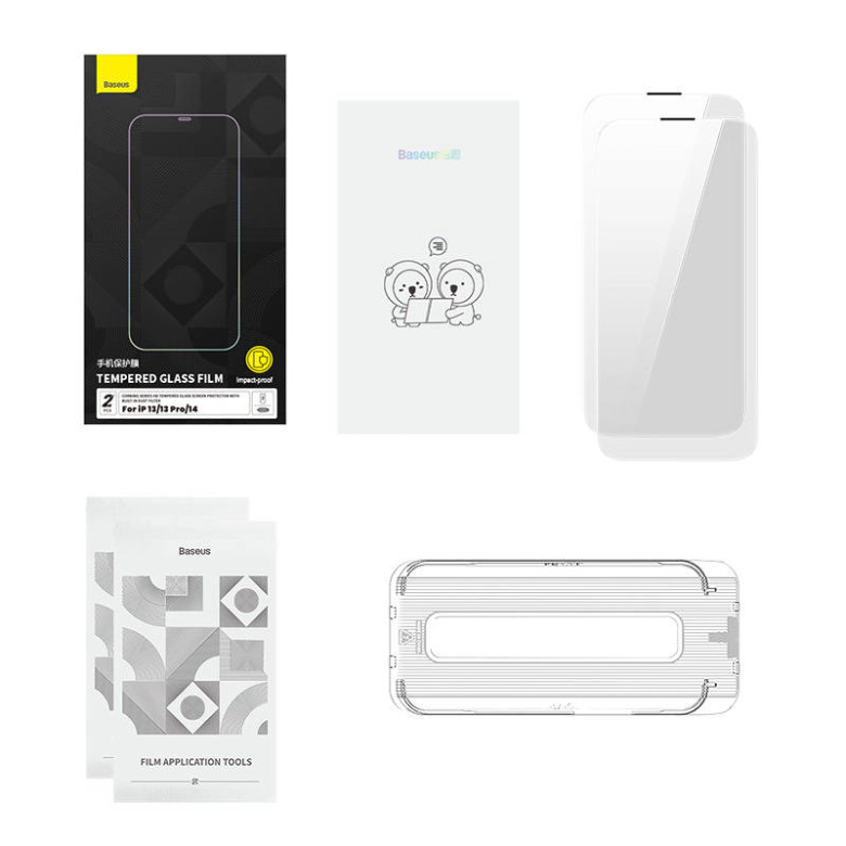 Baseus Corning edzett üveg iPhone 13/13Pro/14 készülékhez porszűrővel Baseus Corning edzett üveg iPhone 13/13Pro/14 készülékhez porszűrővel