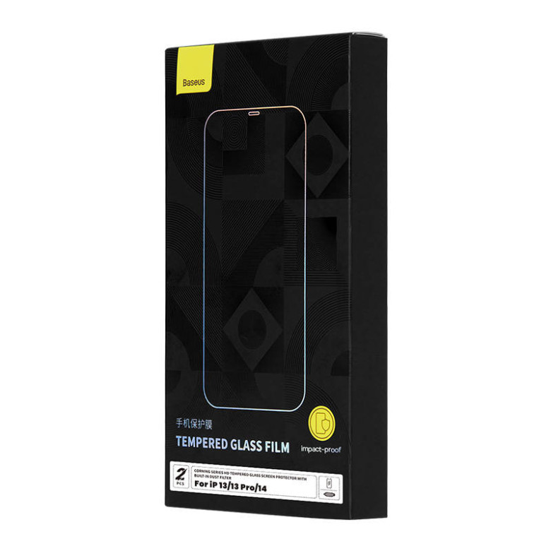 Baseus Corning edzett üveg iPhone 13/13Pro/14 készülékhez porszűrővel Baseus Corning edzett üveg iPhone 13/13Pro/14 készülékhez porszűrővel