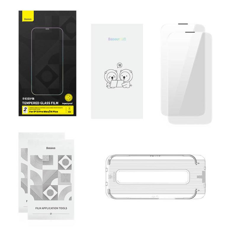 Baseus Corning edzett üveg iPhone 13 Pro Max/14 Plus készülékhez porszűrővel Baseus Corning edzett üveg iPhone 13 Pro Max/14 Plus készülékhez porszűrővel