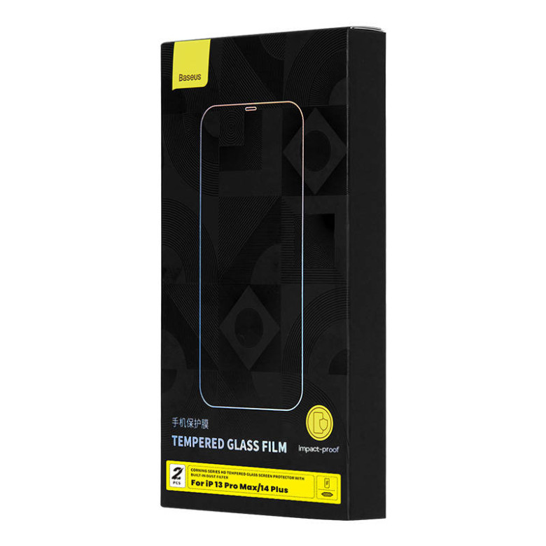 Baseus Corning edzett üveg iPhone 13 Pro Max/14 Plus készülékhez porszűrővel Baseus Corning edzett üveg iPhone 13 Pro Max/14 Plus készülékhez porszűrővel