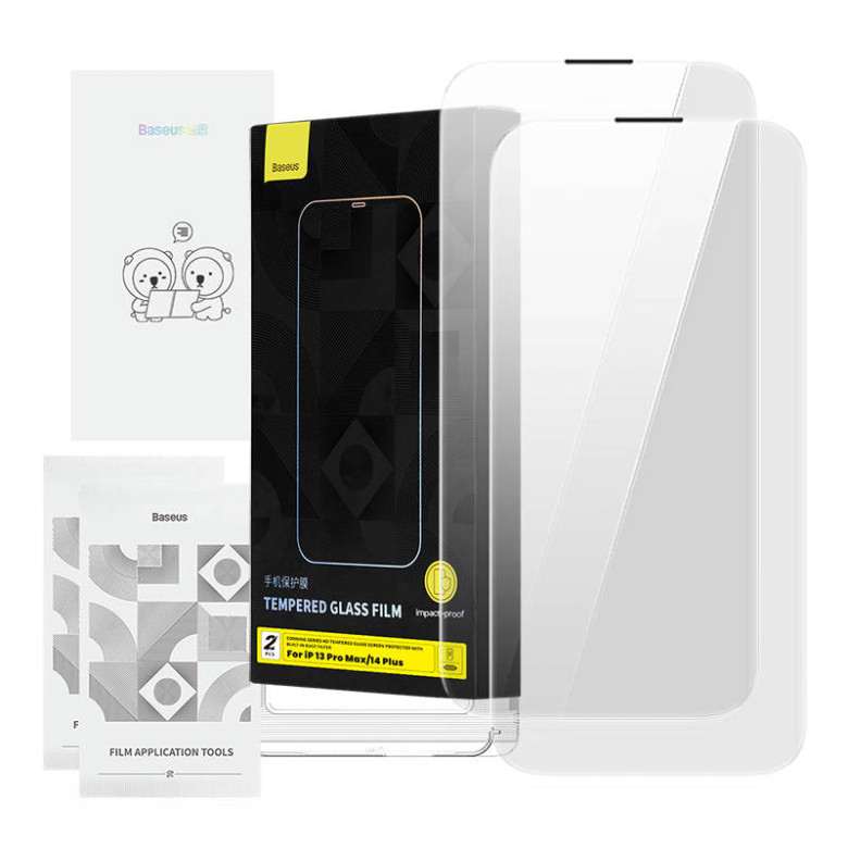 Baseus Corning edzett üveg iPhone 13 Pro Max/14 Plus készülékhez porszűrővel