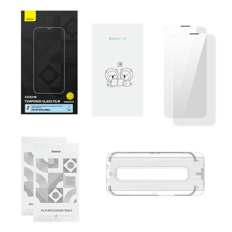 Baseus Corning edzett üveg iPhone 14 Pro Max készülékhez porszűrővel Baseus Corning edzett üveg iPhone 14 Pro Max készülékhez porszűrővel