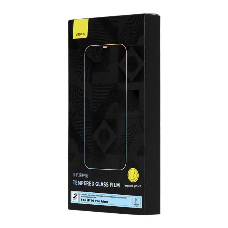 Baseus Corning edzett üveg iPhone 14 Pro Max készülékhez porszűrővel Baseus Corning edzett üveg iPhone 14 Pro Max készülékhez porszűrővel