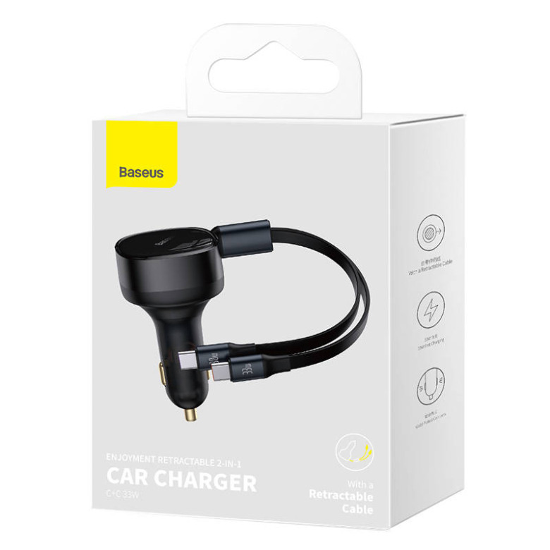 Baseus Enjoyment autós töltő USB-C kábellel, 33W (fekete) Baseus Enjoyment autós töltő USB-C kábellel, 33W (fekete)