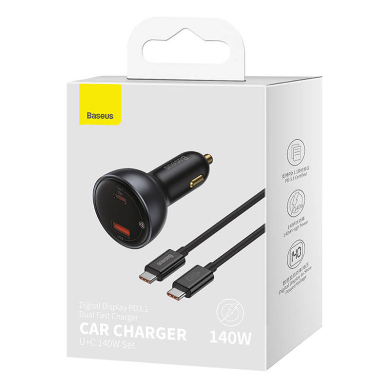 Baseus Superme autós töltő, USB, USB-C, 140W (fekete) Baseus Superme autós töltő, USB, USB-C, 140W (fekete)