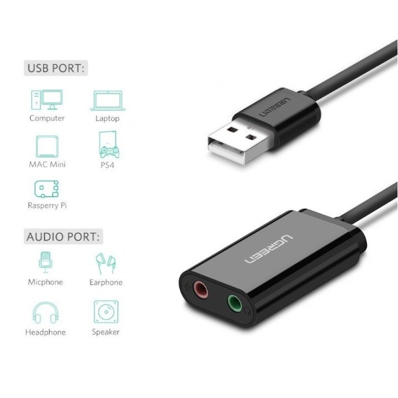 UGREEN 15 cm-es USB külső hangkártya (fekete) UGREEN 15 cm-es USB külső hangkártya (fekete)
