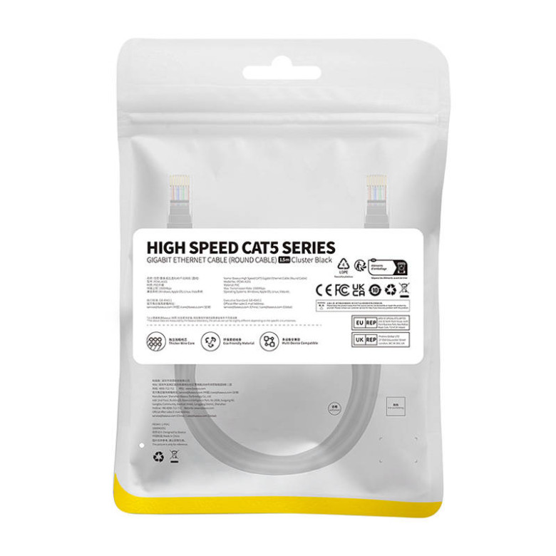Baseus Ethernet CAT5 hálózati kábel, 1,5m (fekete) Baseus Ethernet CAT5 hálózati kábel, 1,5m (fekete)