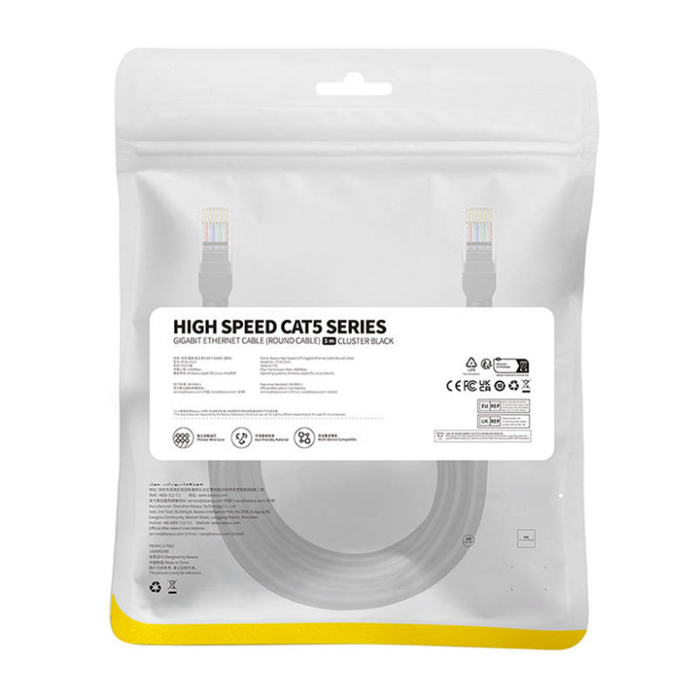 Baseus Ethernet CAT5 hálózati kábel, 5m (fekete) Baseus Ethernet CAT5 hálózati kábel, 5m (fekete)