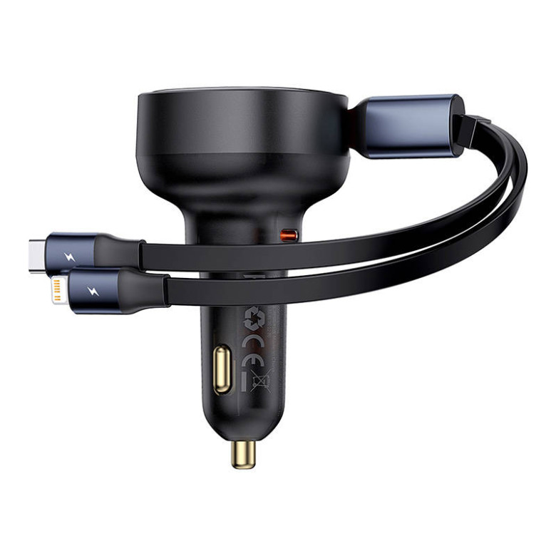 Baseus Enjoyment autó töltő USB-C - USB-C kábellel, Lightning 60W (fekete) Baseus Enjoyment autó töltő USB-C - USB-C kábellel, Lightning 60W (fekete)