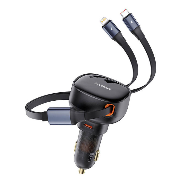 Baseus Enjoyment autó töltő USB-C - USB-C kábellel, Lightning 60W (fekete) Baseus Enjoyment autó töltő USB-C - USB-C kábellel, Lightning 60W (fekete)