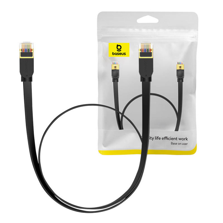 Baseus Cat 7 UTP Ethernet RJ45 kábel lapos 1 m fekete Baseus Cat 7 UTP Ethernet RJ45 kábel lapos 1 m fekete
